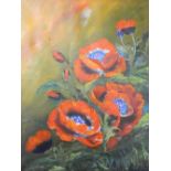 Poppies, oil on canvas, unsigned, framed. 60 x 75 cm.