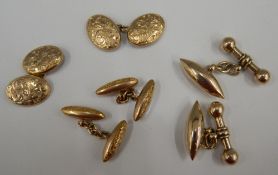 Two pairs of 9 ct gold cufflinks and a pair of unmarked gold cufflinks (15.