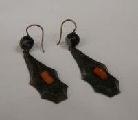 A pair of moss agate and coral earrings