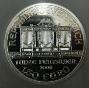 A 1 ounce silver Austrian philharmoniker coin