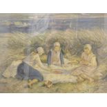 ROBERT GEMMELL HUTCHISON (1855-1936) Scottish, The Picnic, oil on board, signed, framed and glazed.