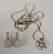 A pair of opal dublet earrings and a opal set silver pendant on chain