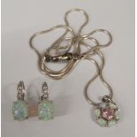 A pair of opal dublet earrings and a opal set silver pendant on chain