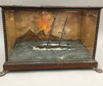 A rocking ship automaton with musical movement depicting Vesuvius