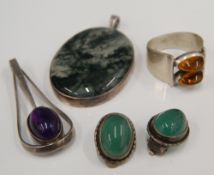 A collection of 1960s silver gem set jewellery
