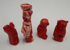 Four Chinese coral carvings