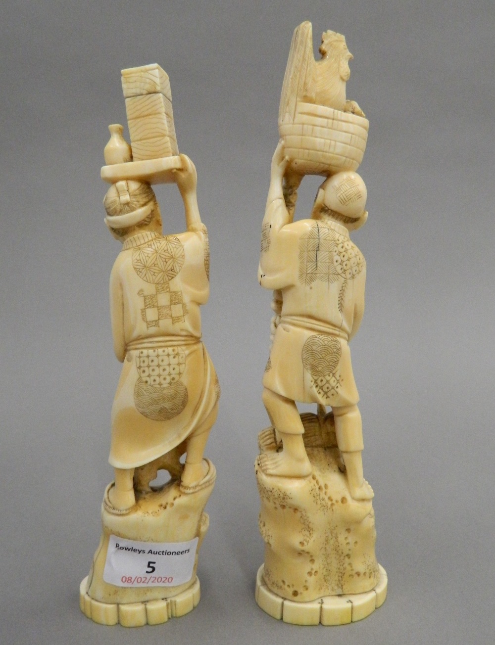 Two late 19th century Japanese carved ivory okimonos. 23 and 21 cm high respectively. - Image 2 of 2