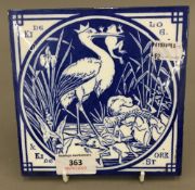 A Victorian blue and white Minton tile