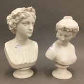 Two Victorian Parian busts. 32.5 cm and 28.5 cm high respectively.