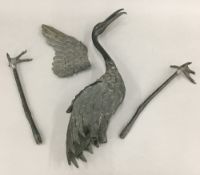 A Japanese bronze part model of a stork