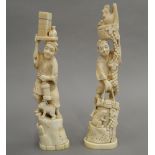 Two late 19th century Japanese carved ivory okimonos. 23 and 21 cm high respectively.