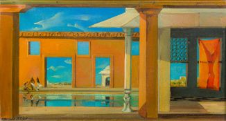 PETER TODD MITCHELL (1924-1988) American, Arabian Pool Side Scene, oil on canvas, signed, framed.