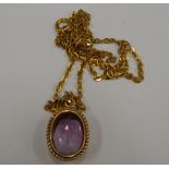 A 9 ct gold amethyst pendant on chain (4.