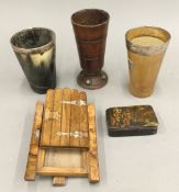 A quantity of various treen, horn beakers, etc.