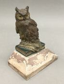 A spelter model of a tawny owl