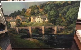 ROBIN PINNOCK, Carrog Bridge, oil on canvas,