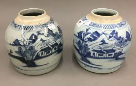 A pair of 19th century Chinese blue and white ginger jars