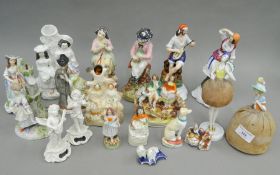 A collection of various Staffordshire and Continental figures