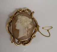 A Victorian unmarked yellow metal framed cameo brooch
