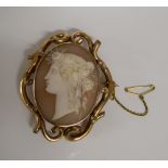 A Victorian unmarked yellow metal framed cameo brooch