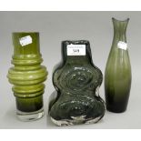 A Whitefriars glass vase and two others