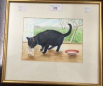 LINDA RICHARDSON, Cat Eating, watercolour,