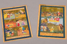 Two 19th century Persian illuminated manuscript pages, one decorated with drinking figures,