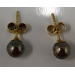 A pair of 9 ct gold and black pearl earrings