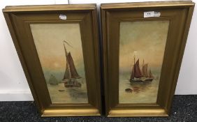 A pair of Victorian oils on canvas, Sailing Boats at Sea, one initialled E.W.