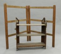 A Victorian oak hanging shelf and a pine clothes airer