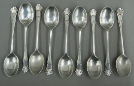 Nine Walker & Hall silver Onslow pattern teaspoons