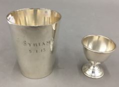 An early 20th century Burmese silver plated cup engraved "Syriam 5.1.