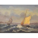 B V DE BURG (19th century) Continental, Ships in Choppy Waters, oil on board, signed, framed.