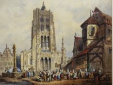 J PROUT (19th century) British, French Townscene, watercolour, unsigned, framed and glazed.