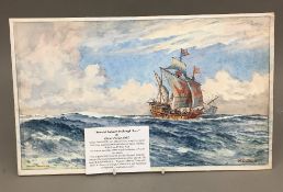 OSCAR PARKES, Spanish Galleon in Rough Seas, watercolour,