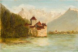 CONTINENTAL SCHOOL (19th/20th century) Castle Before a Mountainous Landscape Oil on canvas,