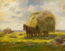 Attributed to HARRY BECKER (1865-1928) British Hay Cart Oil on board, unsigned, framed. 35 x 28 cm.