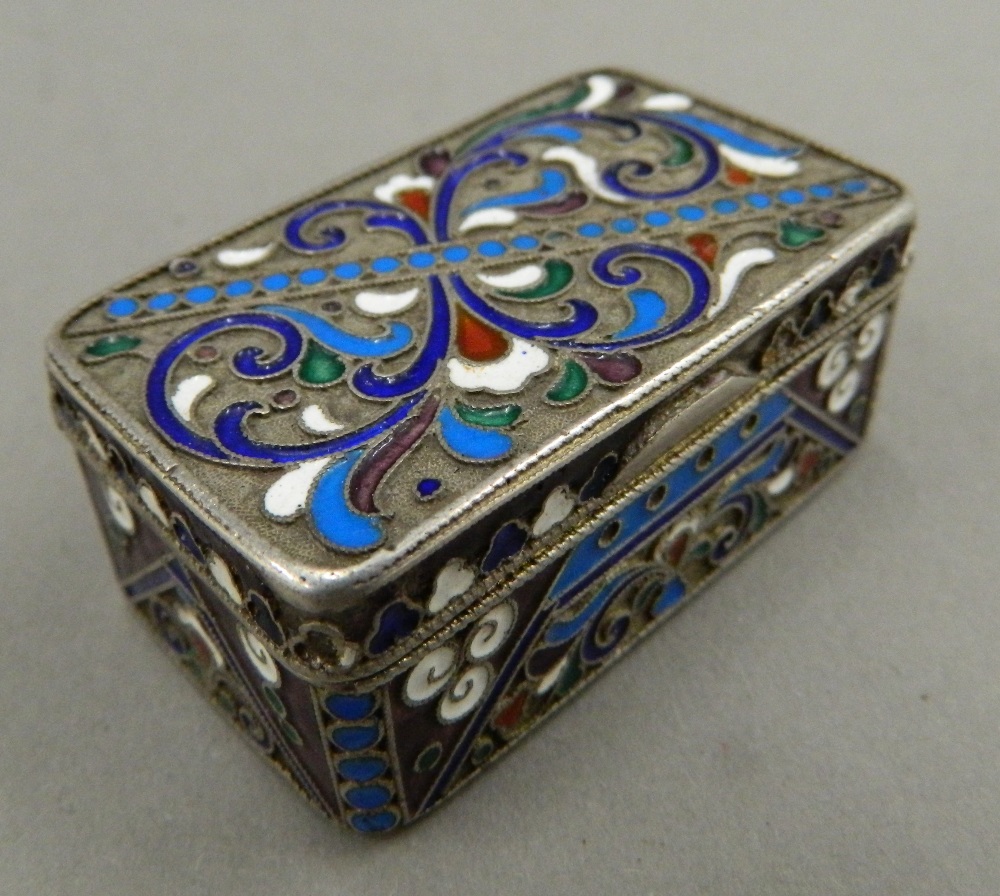 A champleve enamel and silver snuff box Of hinged rectangular form, - Image 2 of 10