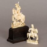 A 19th century carved ivory model of St George and the Dragon Typically modelled,
