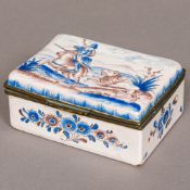 A 19th century Continental painted porcelain box Of hinged rectangular form,