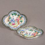 A pair of small Chinese 18th/19th century enamel dishes Each of quatrefoil form,