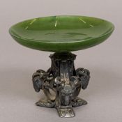 A late 19th/early 20th century unmarked silver and spinach jade tazza,