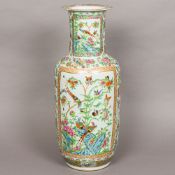 A large 19th century Canton famille verte porcelain vase Decorated in the round with birds and