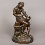 EDOUORD DROUOT (1859-1945) French The Potter Modelled seated at work, patinated bronze,