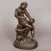 EDOUORD DROUOT (1859-1945) French The Potter Modelled seated at work, patinated bronze,