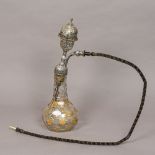 A 19th century Persian unmarked silver mounted cut glass hookah The facet cut vessel with gilt