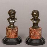 A pair of 19th century French patinated bronze busts Modelled as Jean Qui Rit and Jean Qui Pleure,