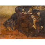 Follower of HENRIETTE RONNER-KNIPP (1821-1909) Dutch Playful Kittens in a Basket with a Terrier