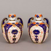 A pair of Royal Crown Derby twin handled vases Each of double gourd form,