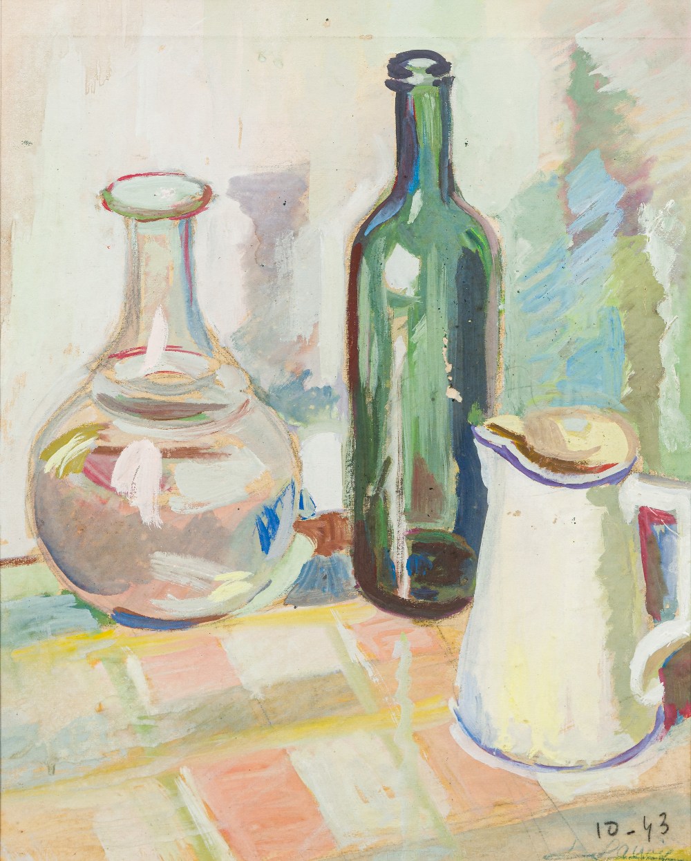DANIEL LACROIX (19th/20th century) French Still Life of a Bottle, Jug and Vase Oil on paper,